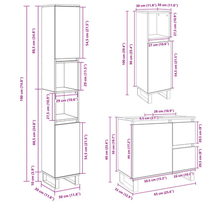 3 Piece Bathroom Furniture Set Sonoma Oak Engineered Wood