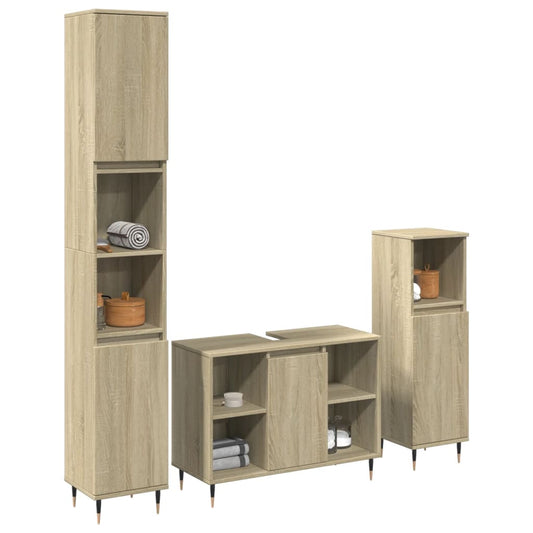 3 Piece Bathroom Furniture Set Sonoma Oak Engineered Wood