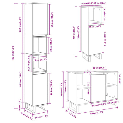 3 Piece Bathroom Furniture Set Sonoma Oak Engineered Wood