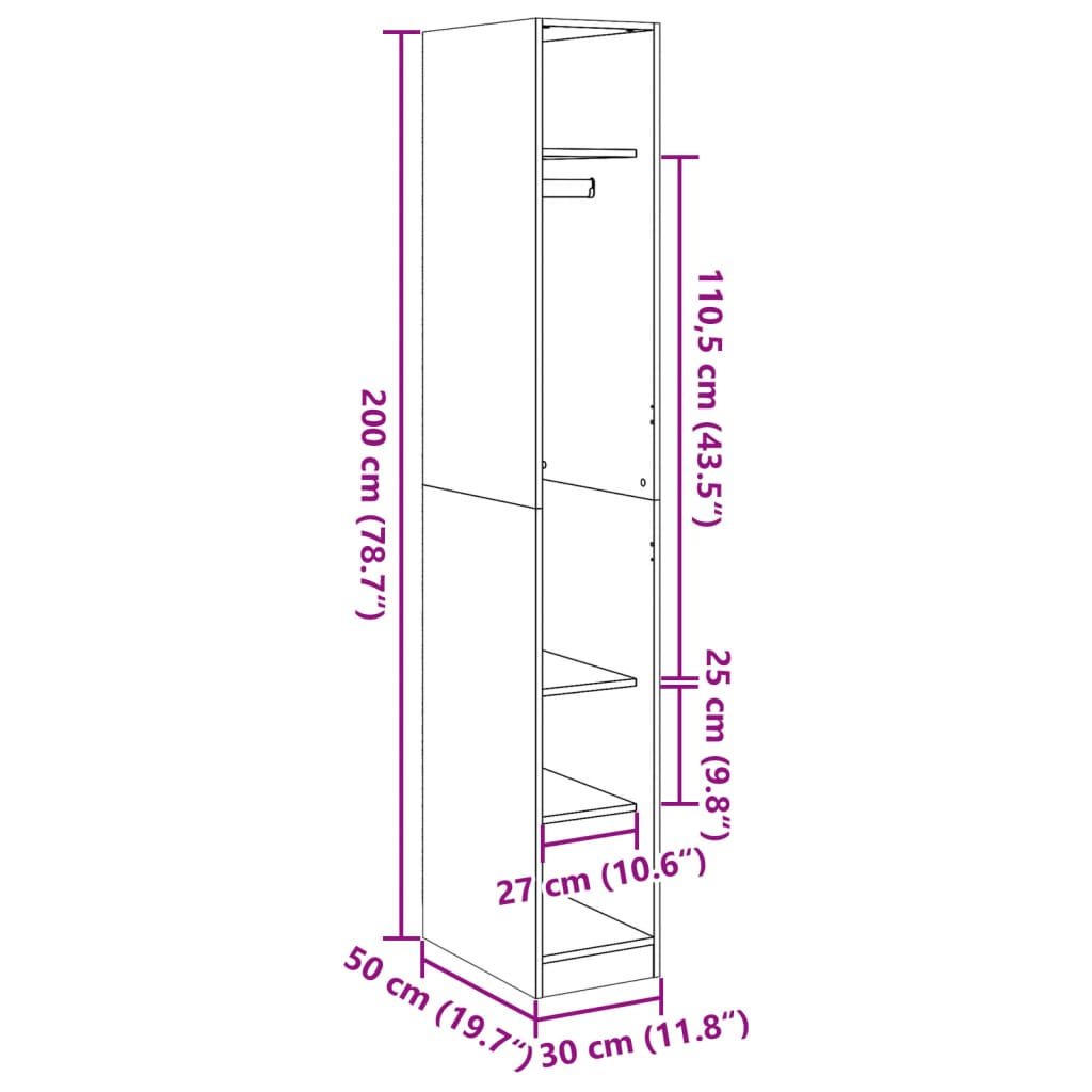 Wardrobe Old Wood 30x50x200 cm Engineered Wood