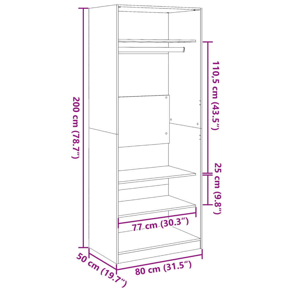 Wardrobe Grey Sonoma 80x50x200 cm Engineered Wood