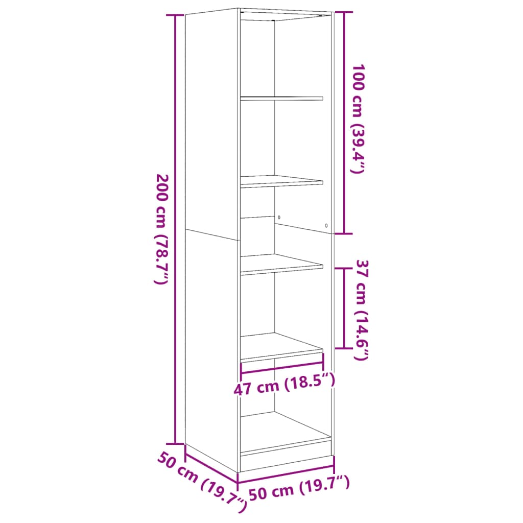 Wardrobe Concrete Grey 50x50x200 cm Engineered Wood