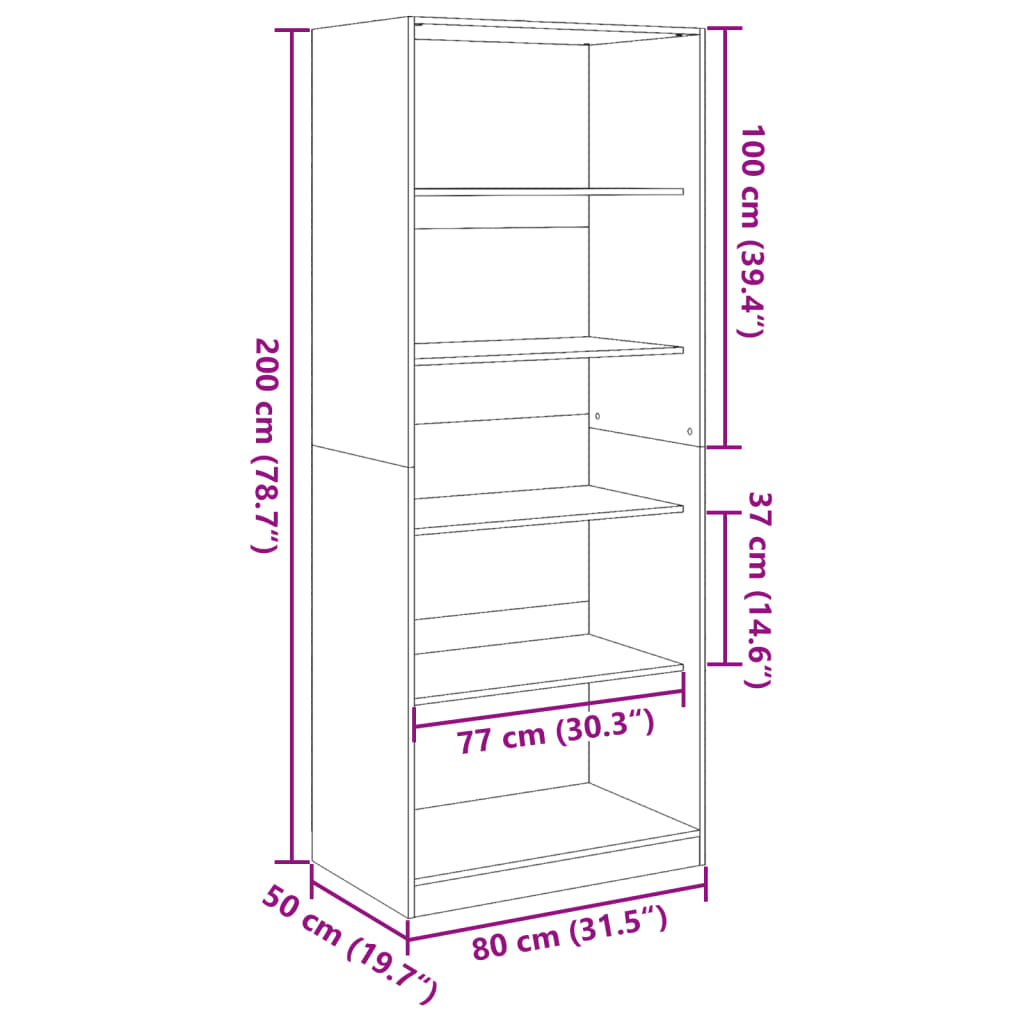 Wardrobe White 80x50x200 cm Engineered Wood