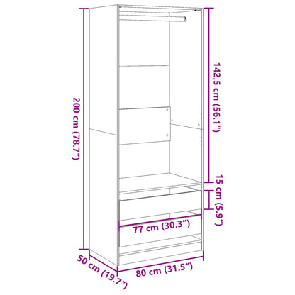 Wardrobe Black 80x50x200 cm Engineered Wood