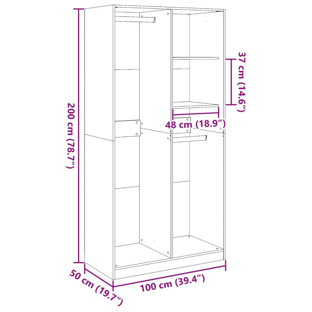 Wardrobe Smoked Oak 100x50x200 cm Engineered Wood