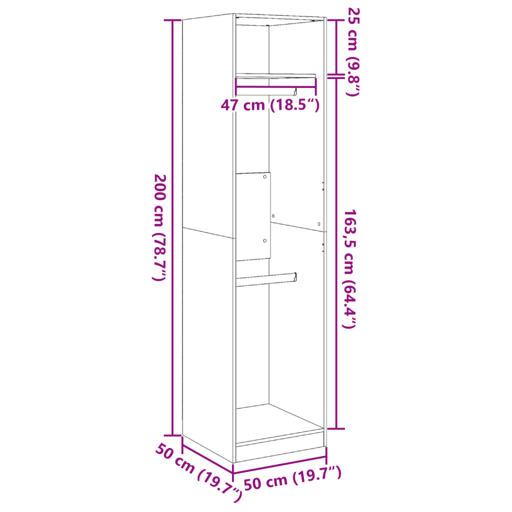 Wardrobe Sonoma Oak 50x50x200 cm Engineered Wood