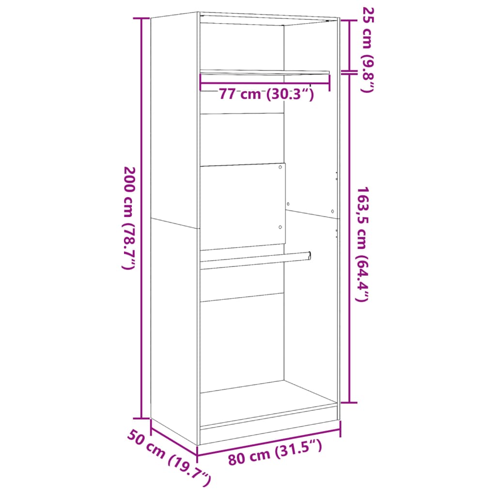 Wardrobe White 80x50x200 cm Engineered Wood