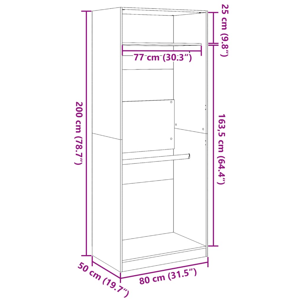 Wardrobe Concrete Grey 80x50x200 cm Engineered Wood