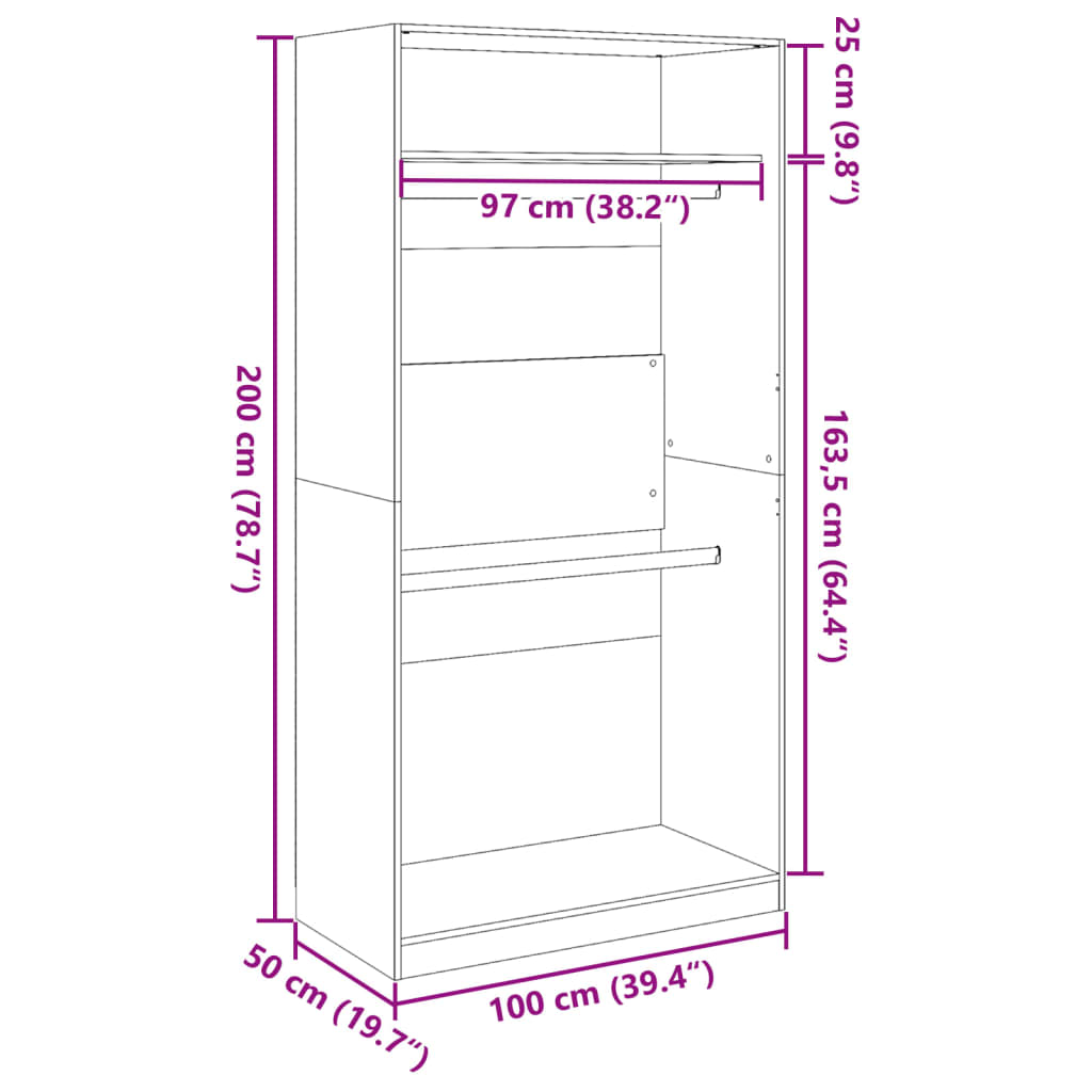 Wardrobe White 100x50x200 cm Engineered Wood