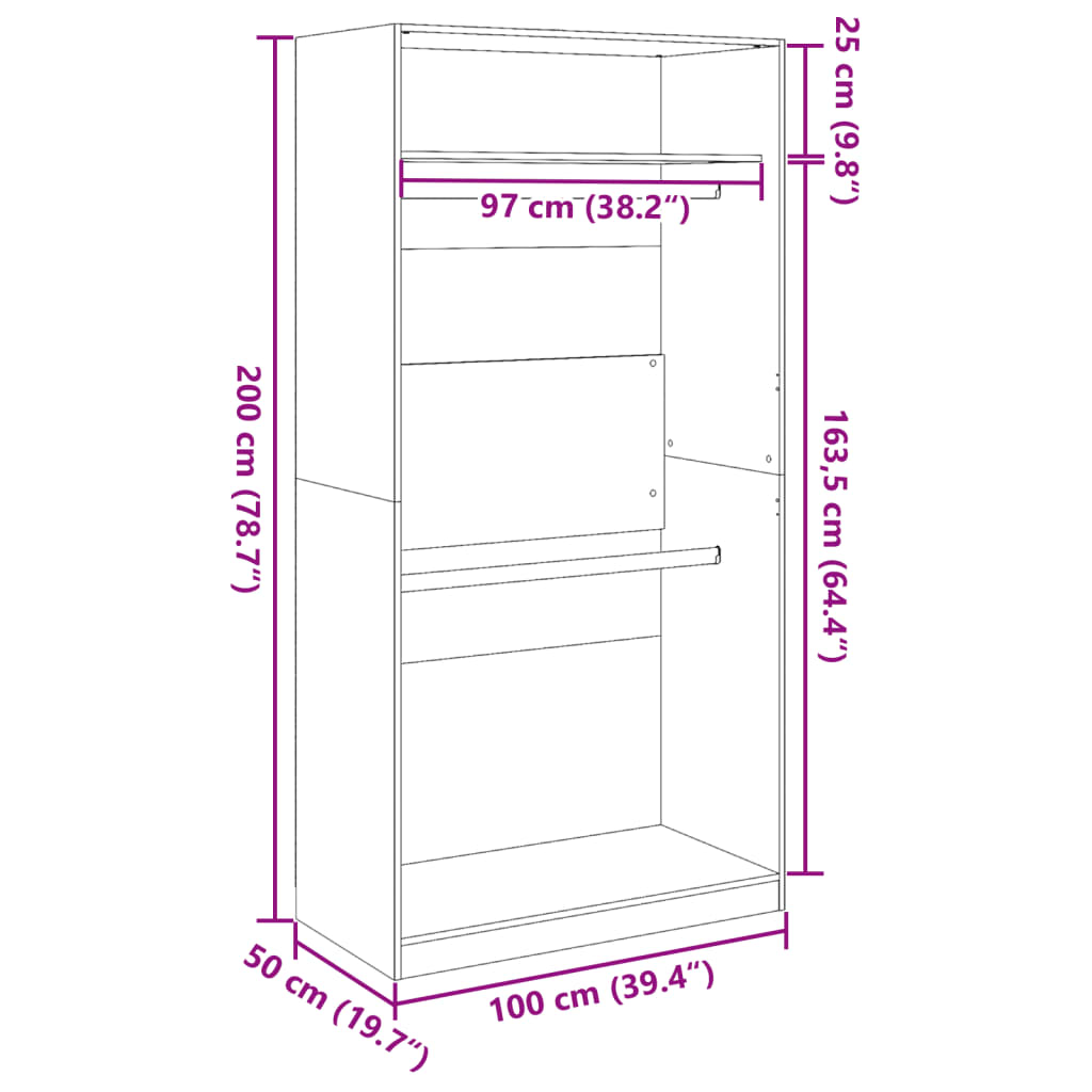 Wardrobe Concrete Grey 100x50x200 cm Engineered Wood