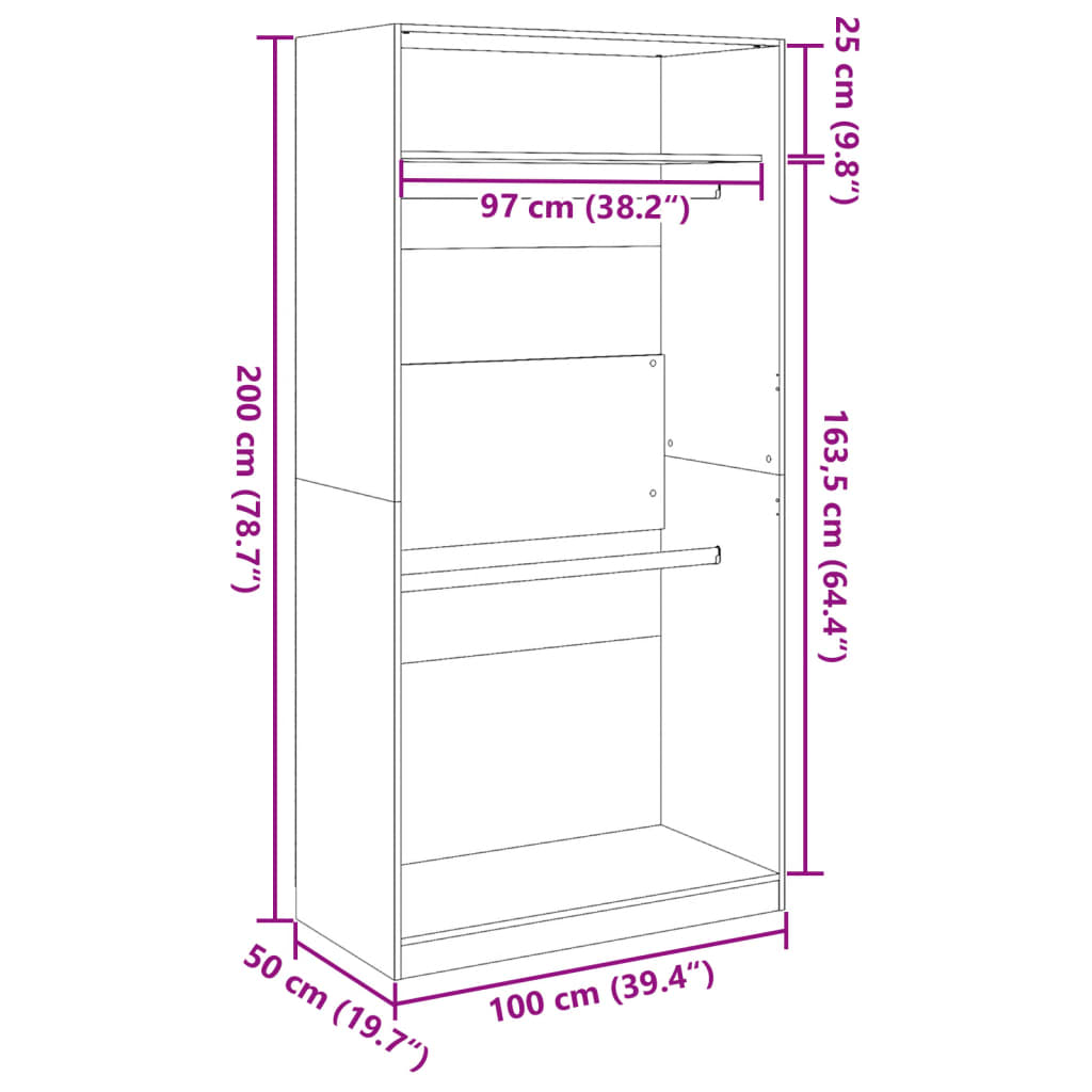 Wardrobe Grey Sonoma 100x50x200 cm Engineered Wood