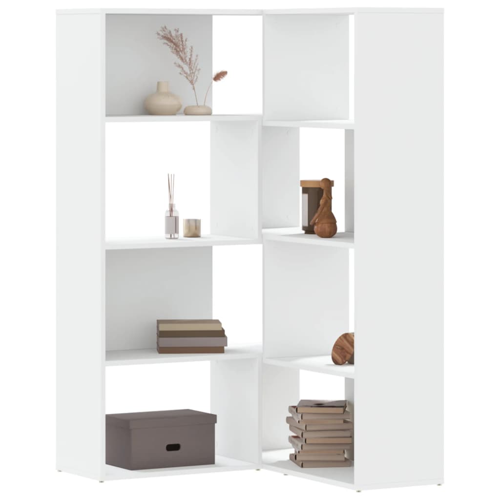 Corner Bookcase 4-Tier White 85x85x140 cm Engineered Wood