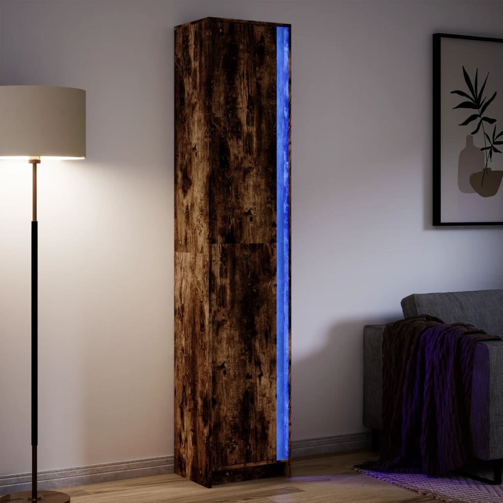 Highboard with LED Smoked Oak 41.5x32.5x200 cm Engineered Wood