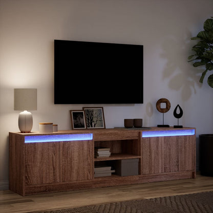 TV Cabinet with LED Brown Oak 180x34x50 cm Engineered Wood