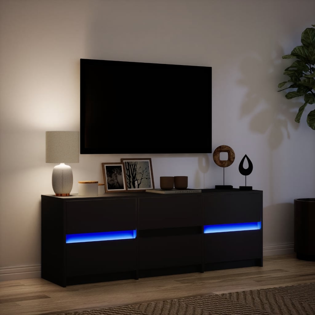 TV Cabinet with LED Black 140x34x50 cm Engineered Wood