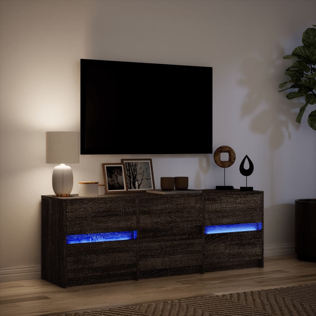 TV Cabinet with LED Brown Oak 140x34x50 cm Engineered Wood