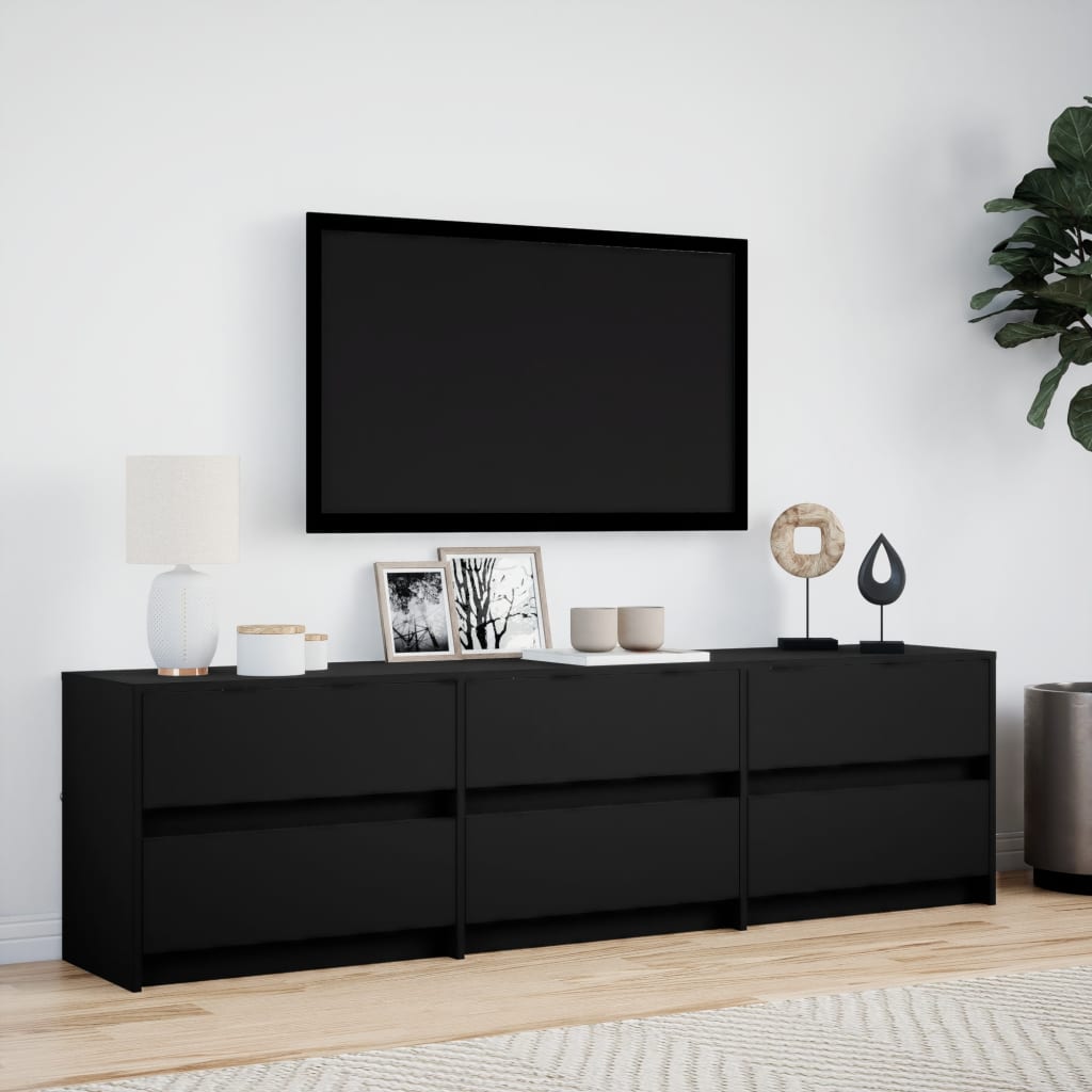 TV Cabinet with LED Black 180x34x50 cm Engineered Wood