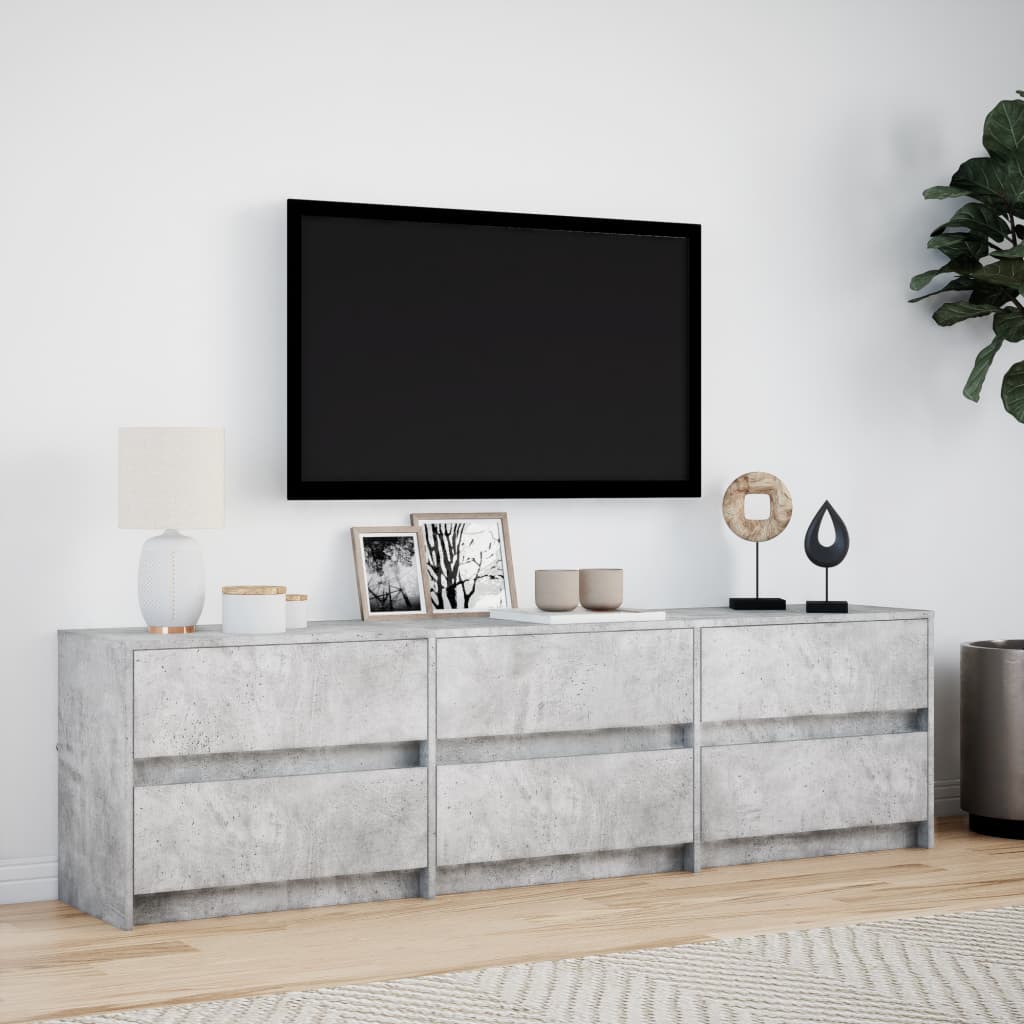 TV Cabinet with LED Concrete Grey 180x34x50 cm Engineered Wood