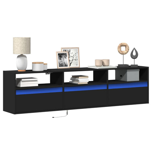 TV Wall Cabinet with LED Black 180x31x45 cm