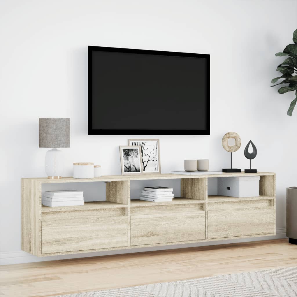 TV Wall Cabinet with LED Sonoma Oak 180x31x45 cm