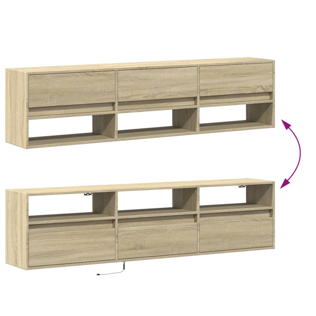 TV Wall Cabinet with LED Sonoma Oak 180x31x45 cm