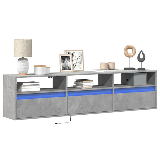 TV Wall Cabinet with LED Concrete Grey 180x31x45 cm