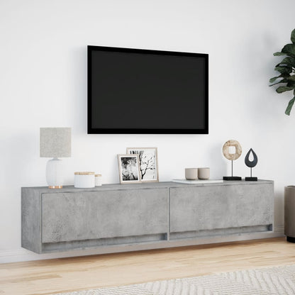 TV Wall Cabinet with LED Concrete Grey 180x31x38 cm