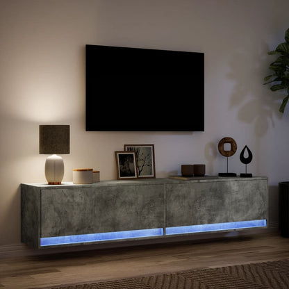 TV Wall Cabinet with LED Concrete Grey 180x31x38 cm