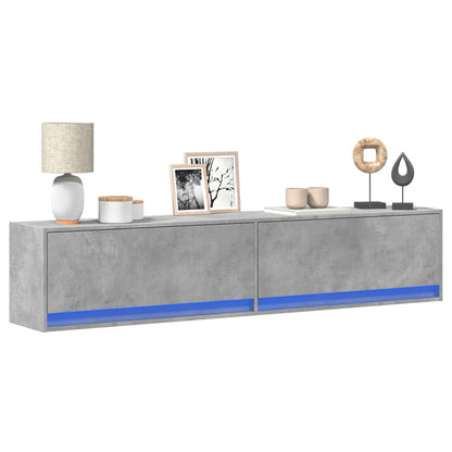 TV Wall Cabinet with LED Concrete Grey 180x31x38 cm