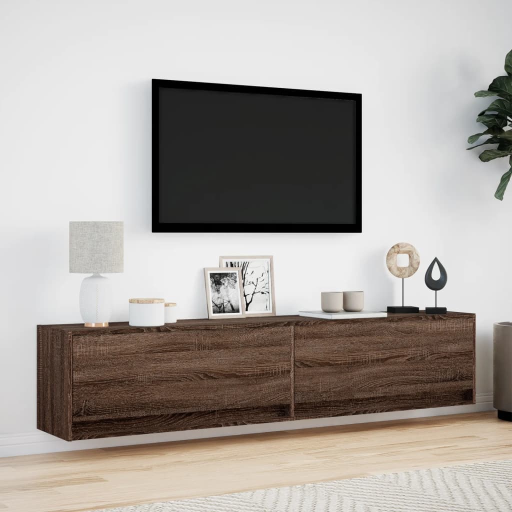 TV Wall Cabinet with LED Brown Oak 180x31x38 cm