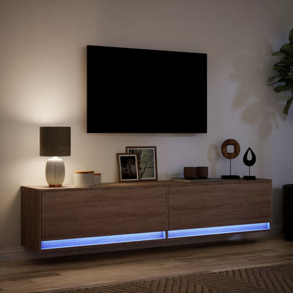 TV Wall Cabinet with LED Brown Oak 180x31x38 cm