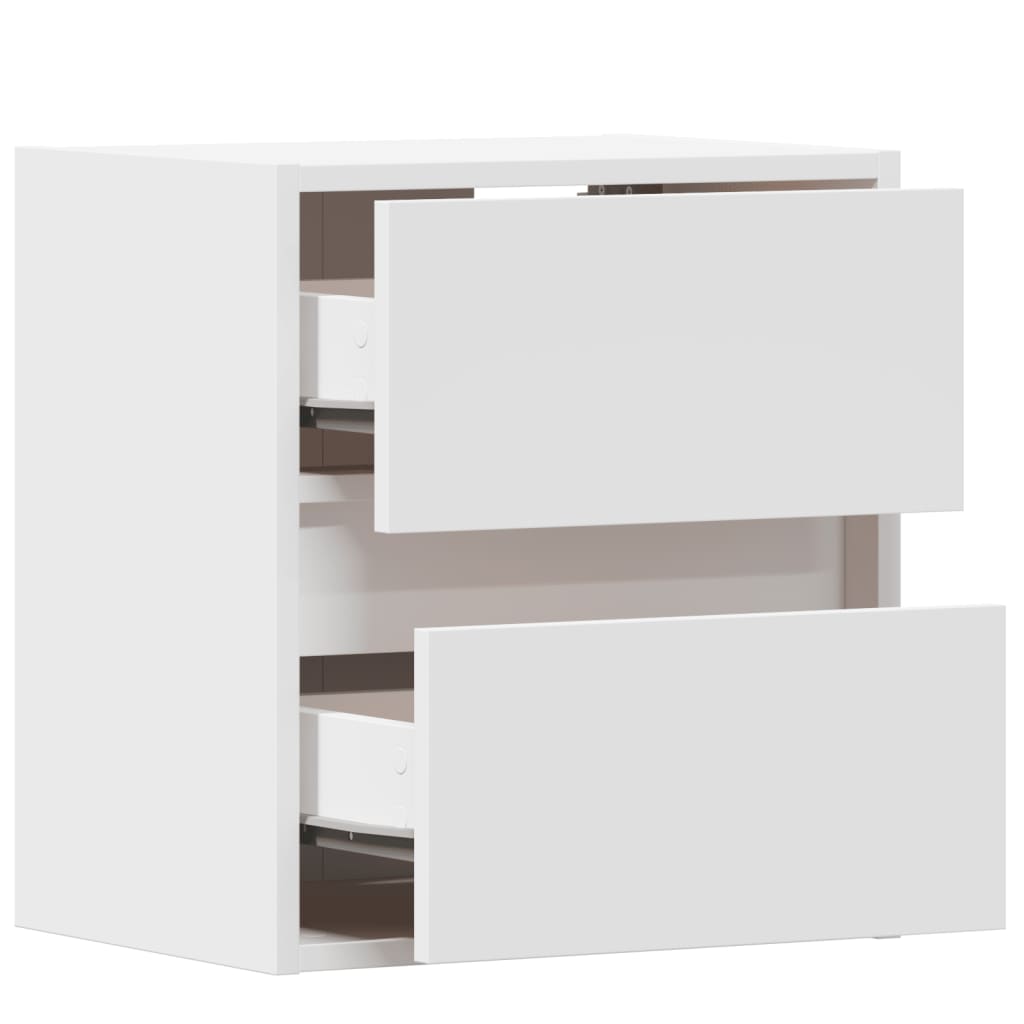 Wall-mounted Bedside Cabinet with LED Lights White