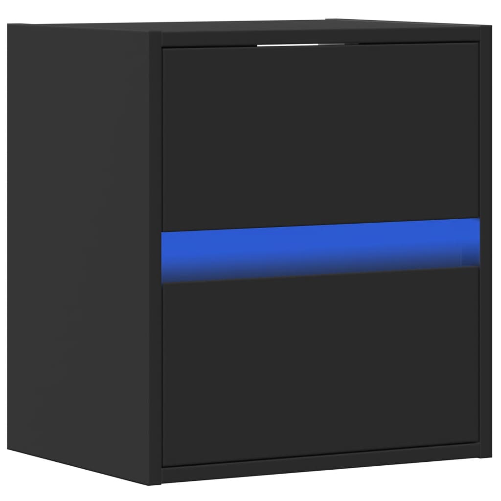 Wall-mounted Bedside Cabinet with LED Lights Black