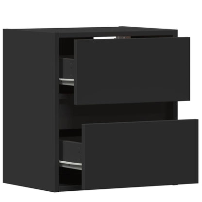 Wall-mounted Bedside Cabinet with LED Lights Black