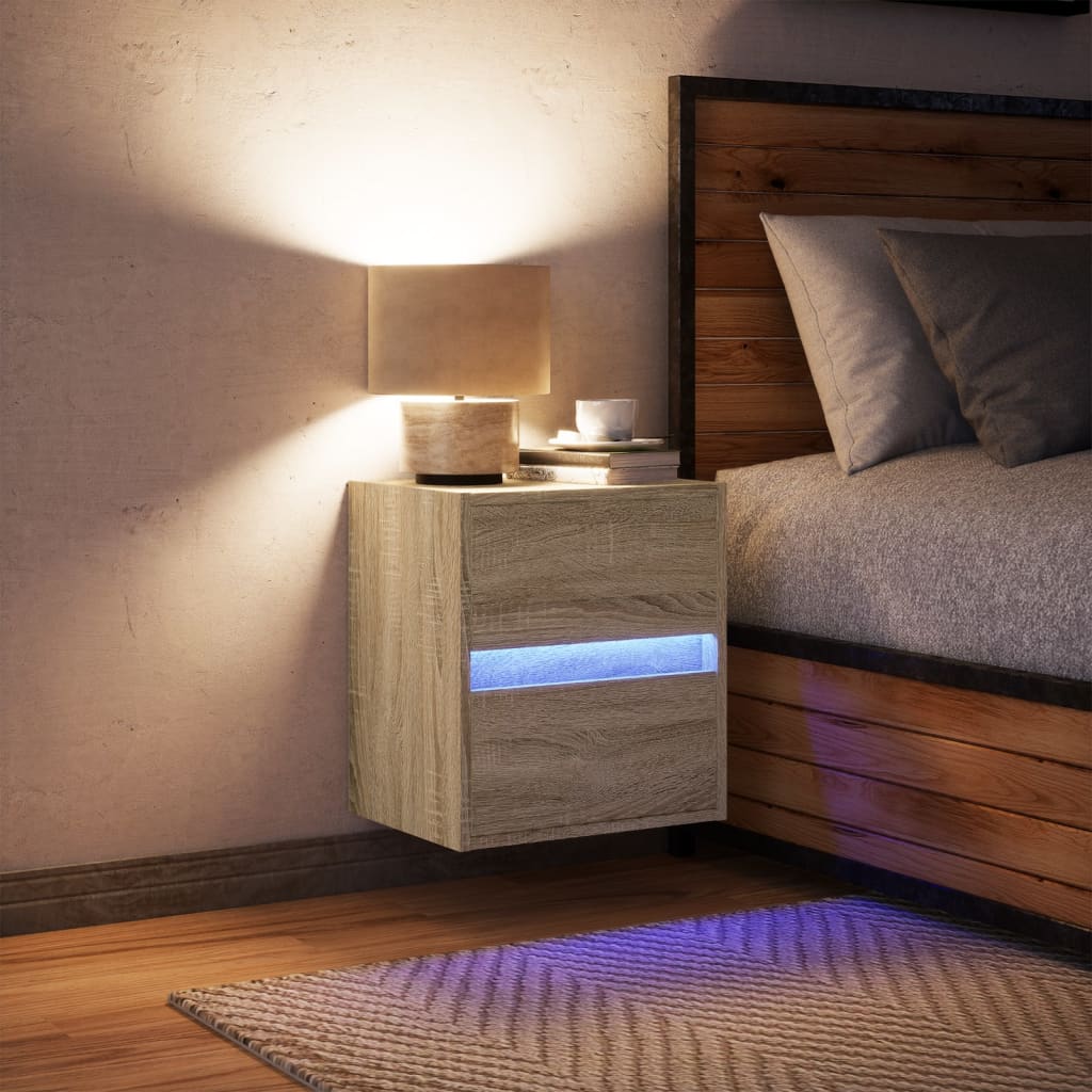 Wall-mounted Bedside Cabinet with LED Lights Sonoma Oak