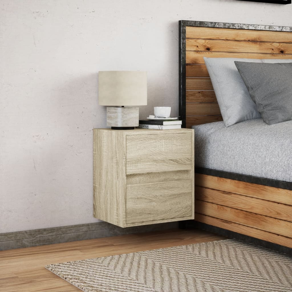 Wall-mounted Bedside Cabinet with LED Lights Sonoma Oak