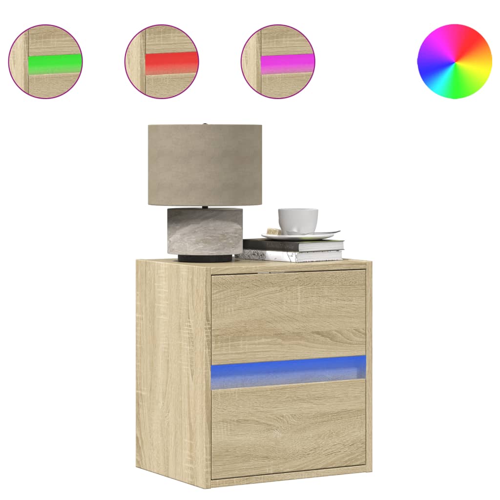 Wall-mounted Bedside Cabinets with LED Lights 2 pcs Sonoma Oak