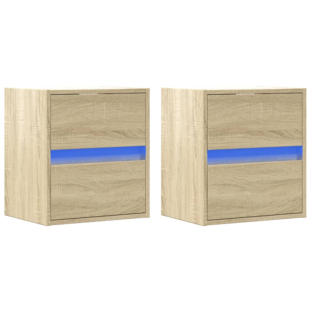 Wall-mounted Bedside Cabinets with LED Lights 2 pcs Sonoma Oak