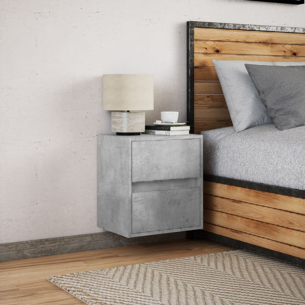 Wall-mounted Bedside Cabinet with LED Lights Concrete Grey