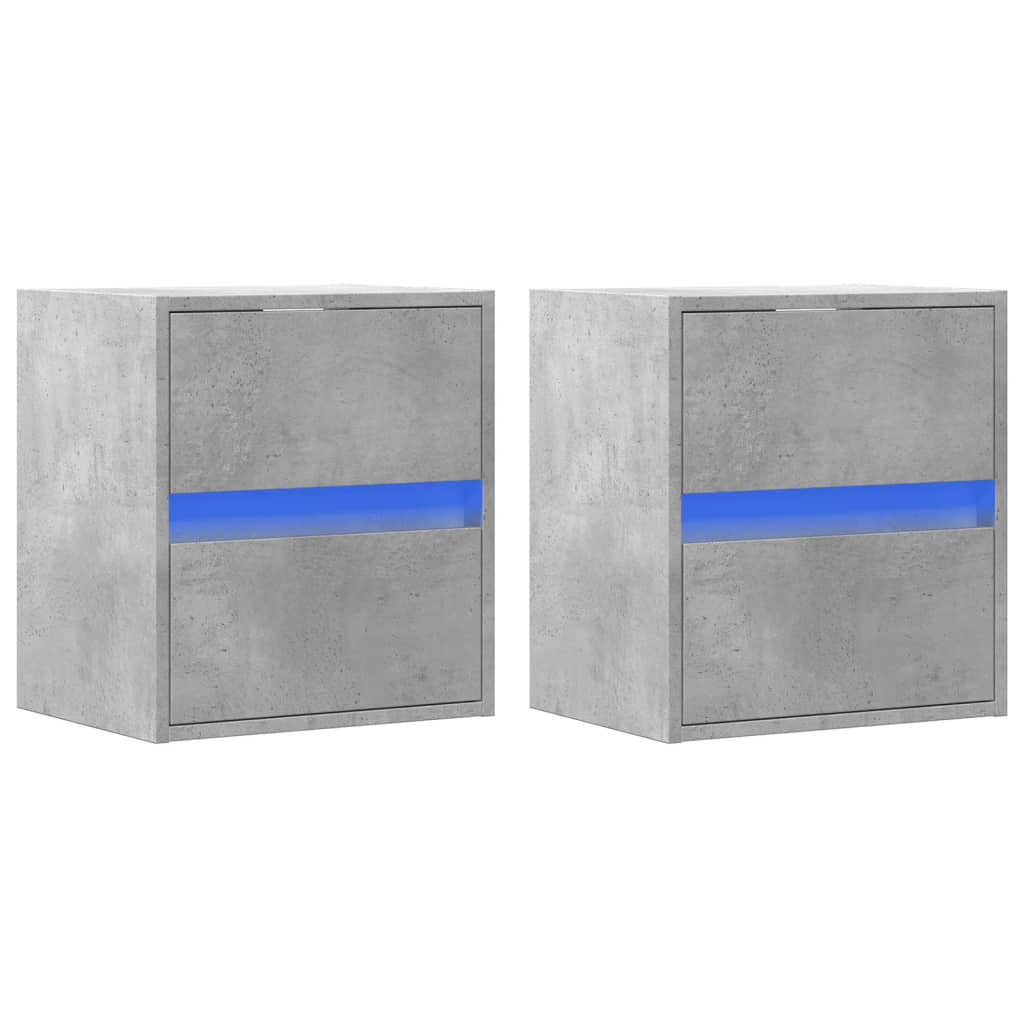 Wall-mounted Bedside Cabinets with LED Lights 2 pcs Concrete Grey