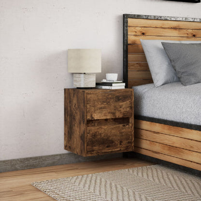 Wall-mounted Bedside Cabinet with LED Lights Smoked Oak