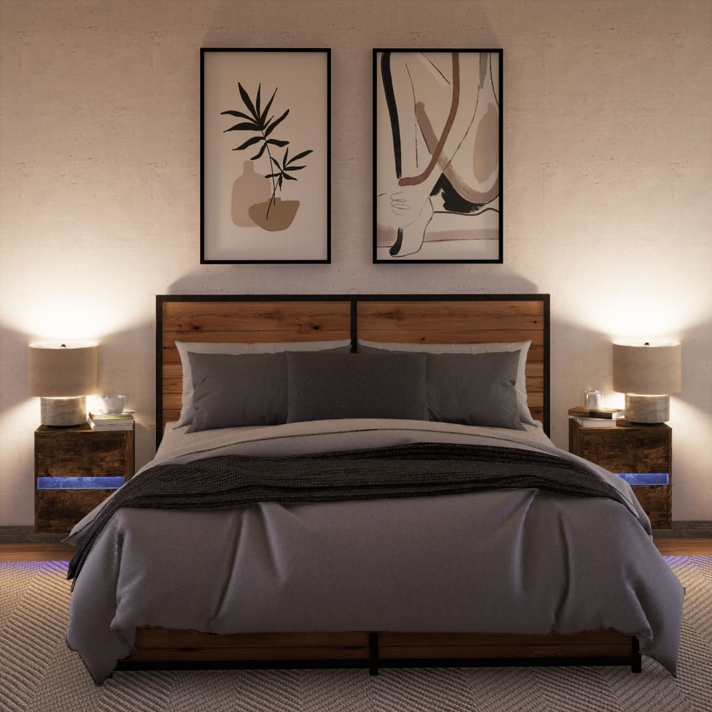 Wall-mounted Bedside Cabinets with LED Lights 2 pcs Smoked Oak