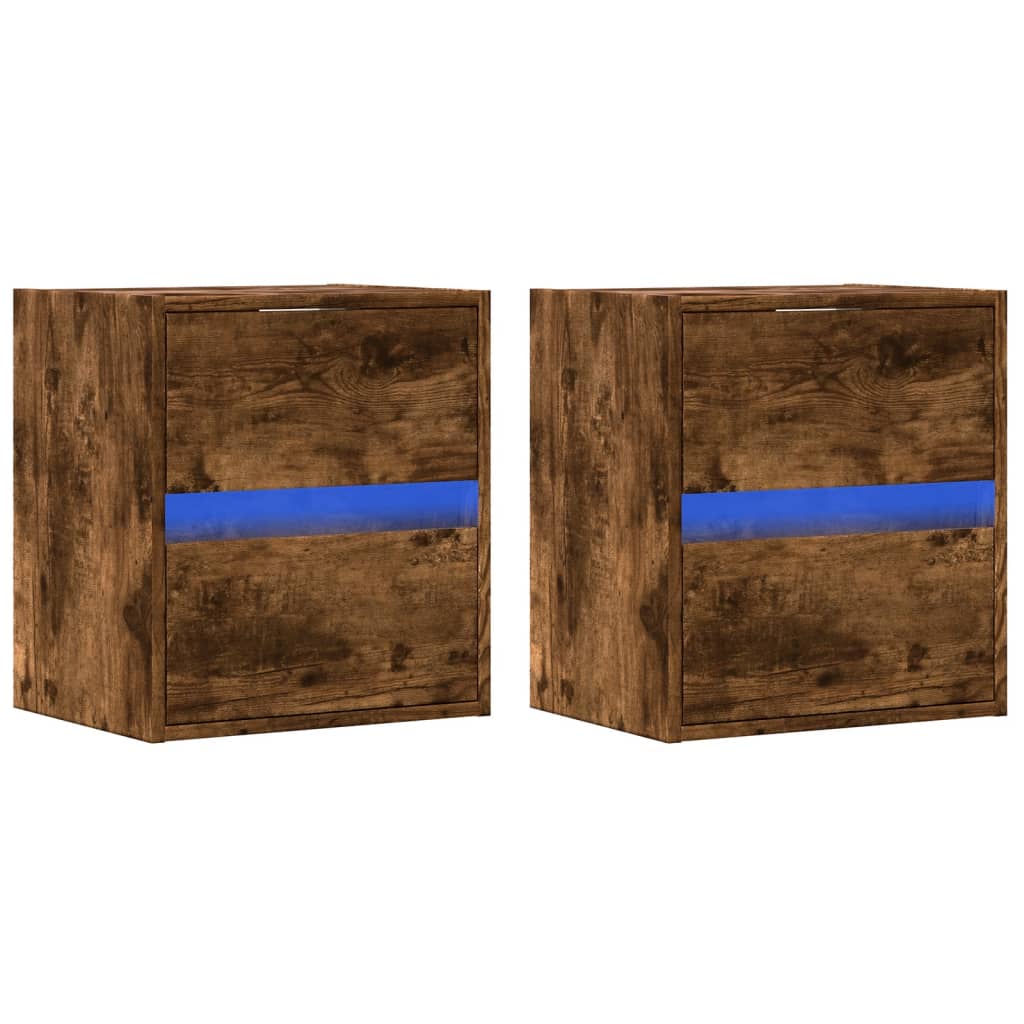 Wall-mounted Bedside Cabinets with LED Lights 2 pcs Smoked Oak