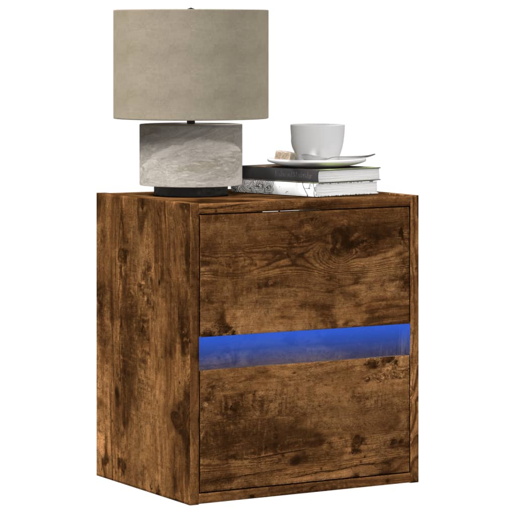 Wall-mounted Bedside Cabinets with LED Lights 2 pcs Smoked Oak