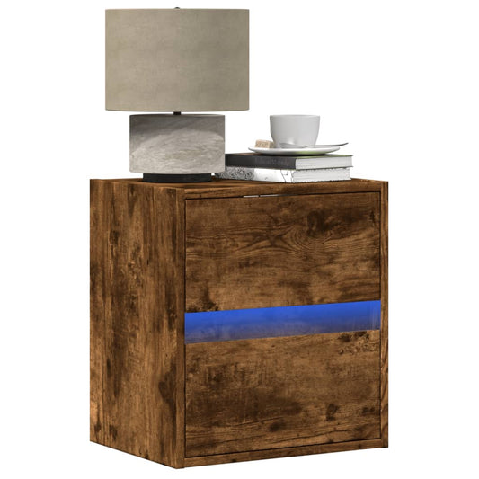 Wall-mounted Bedside Cabinets with LED Lights 2 pcs Smoked Oak