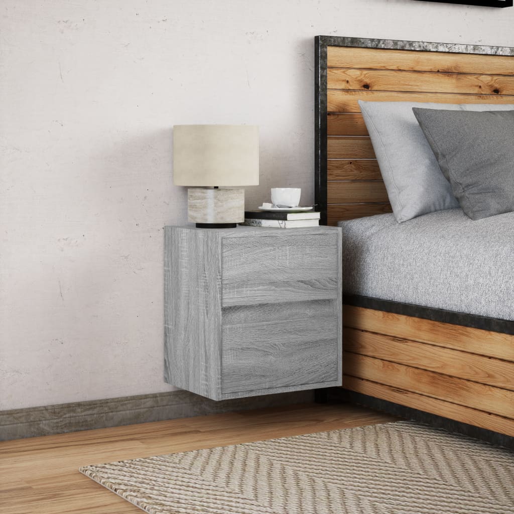 Wall-mounted Bedside Cabinet with LED Lights Grey Sonoma