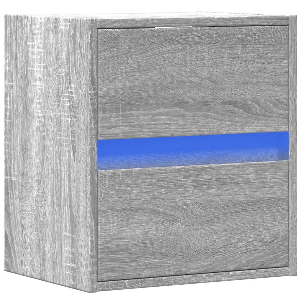 Wall-mounted Bedside Cabinet with LED Lights Grey Sonoma