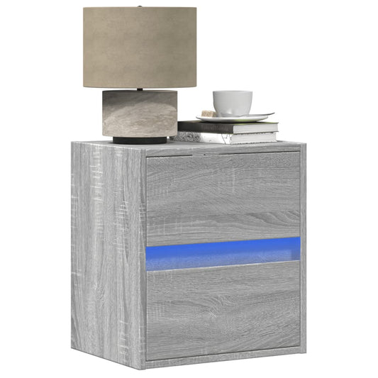 Wall-mounted Bedside Cabinet with LED Lights Grey Sonoma