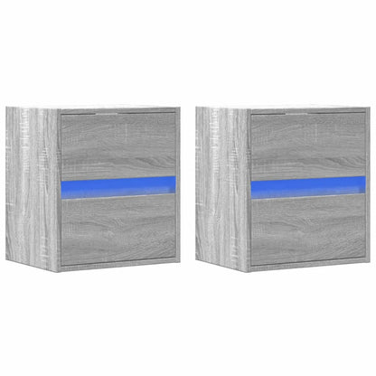 Wall-mounted Bedside Cabinets with LED Lights 2 pcs Grey Sonoma