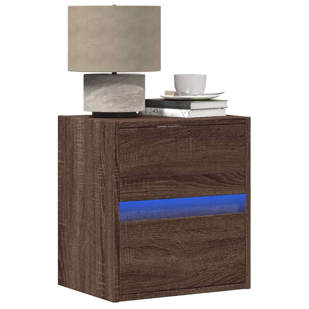 Wall-mounted Bedside Cabinet with LED Lights Brown Oak